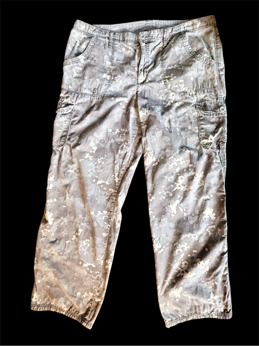 Sz 16 Gray Camo Cargo Pants Convertible Soft Lightweight 37x30 Y2K Baggy Style